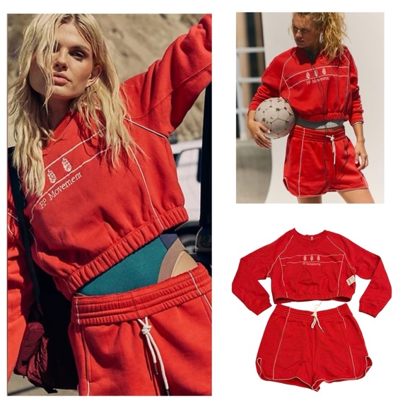 NWT Free People x FP Movement Seeing Double Shorts Set in Red Berry - Picture 1 of 16